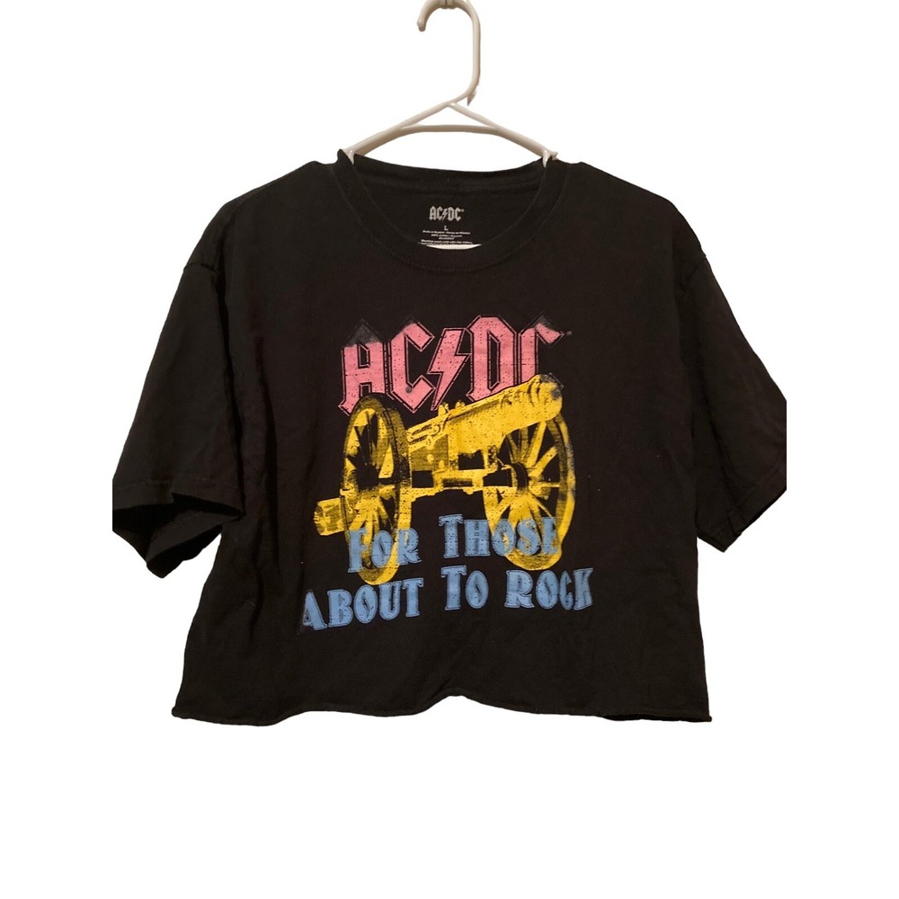 AC/DC Crop Top Large Black Short Sleeve FOR THOSE ABOUT TO ROCK Graphic Women